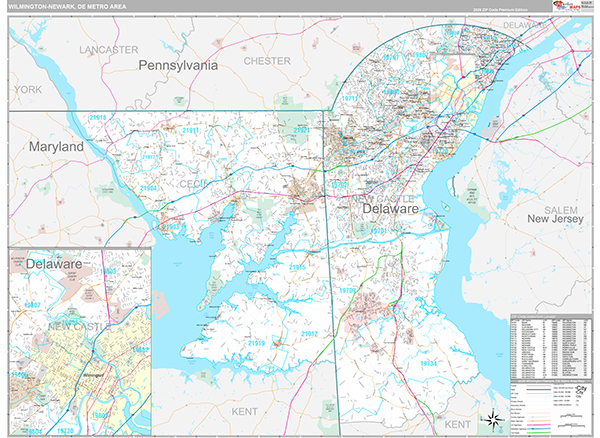 Wilmington-Newark, DE Metro Area Wall Map